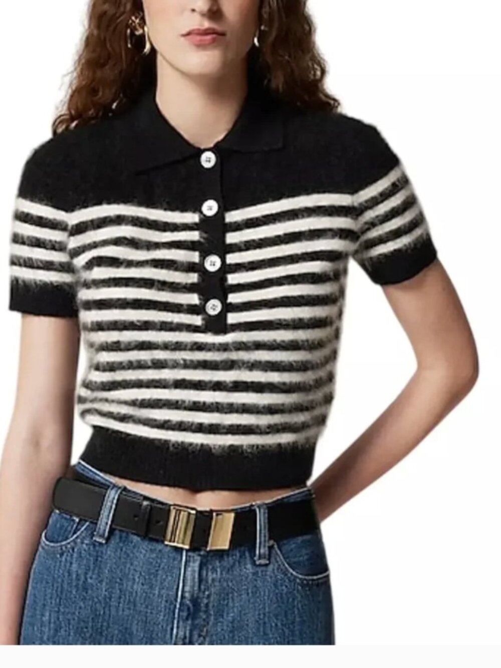 J.Crew Cashmere Brushed Short-Sleeved Polo in Stripe. M